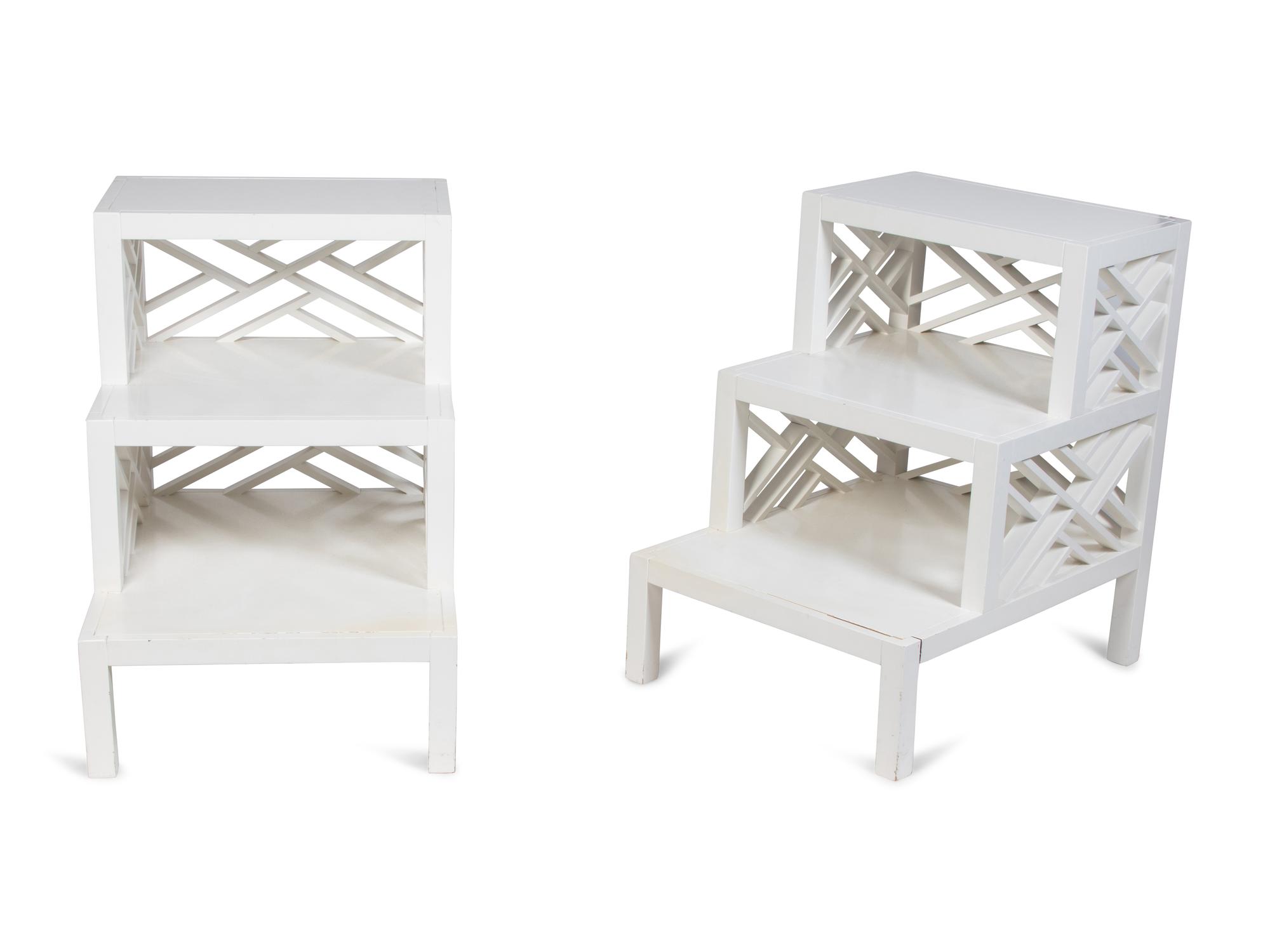 A Pair of Regency Style White Painted Stepped End Tables