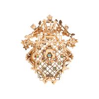YELLOW GOLD, DIAMOND AND EMERALD PENDANT/BROOCH