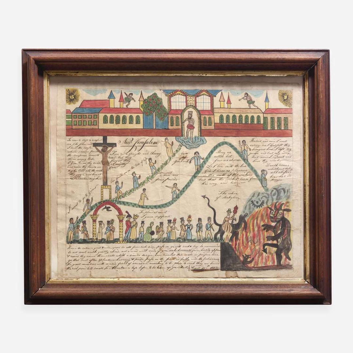 American School 19th century, After "Das Neue Jerusalem" by Chez Dekherr, Montbeliard, France Signed Jacob Brenholtz, dated, "August 19th 1828"