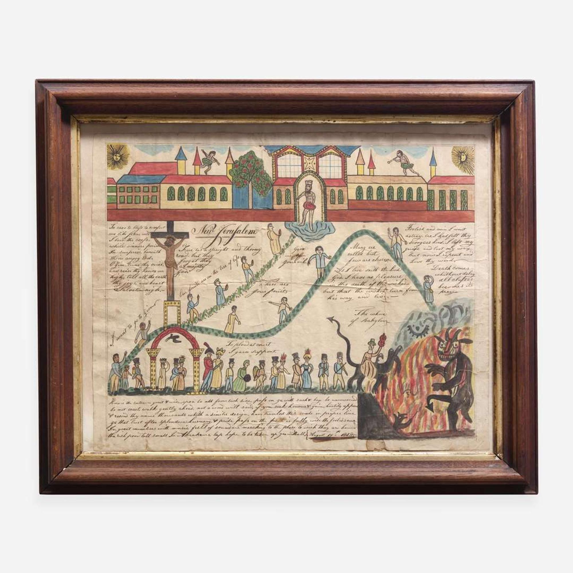 American School 19th century, After "Das Neue Jerusalem" by Chez Dekherr, Montbeliard, France Signed Jacob Brenholtz, dated, "August 19th 1828"