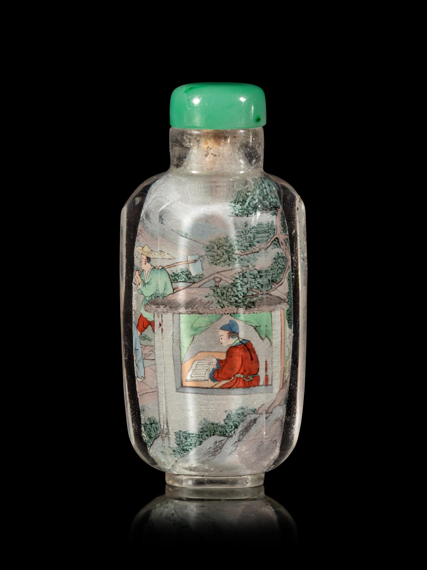 An Inside Painted Rock Crystal 'Scholars' Snuff Bottle