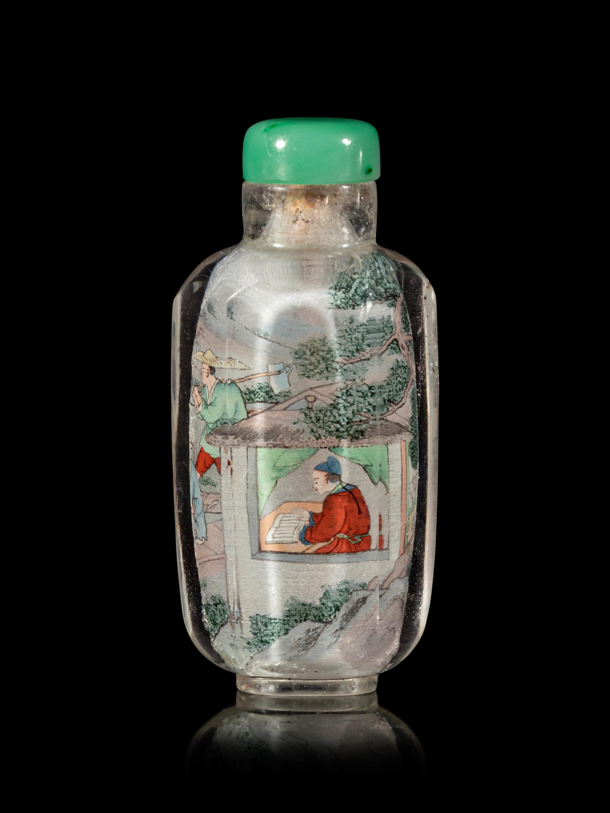 An Inside Painted Rock Crystal 'Scholars' Snuff Bottle
