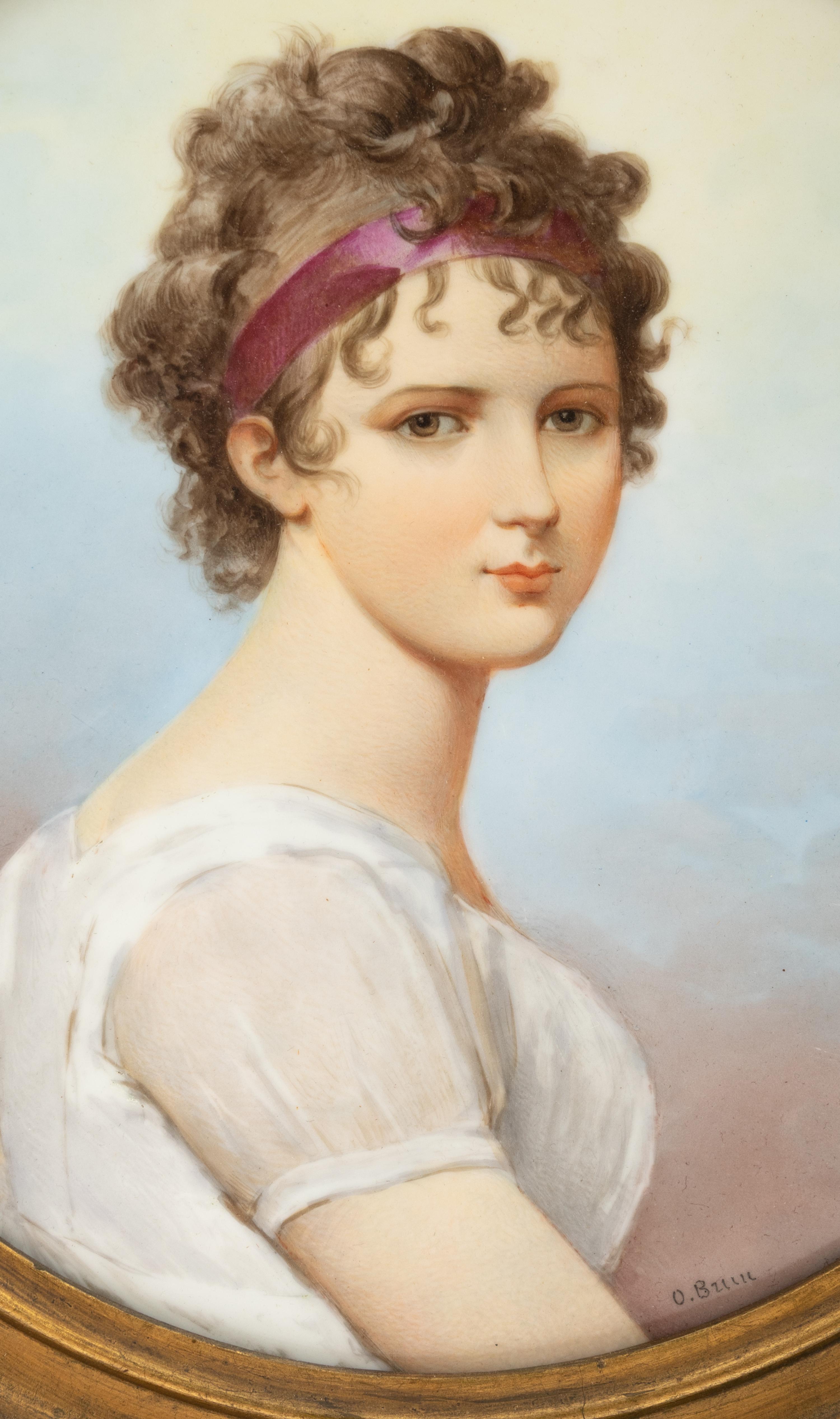 A Continental Painted Porcelain Plaque Depicting Madame Récamier After Jacques Louis David