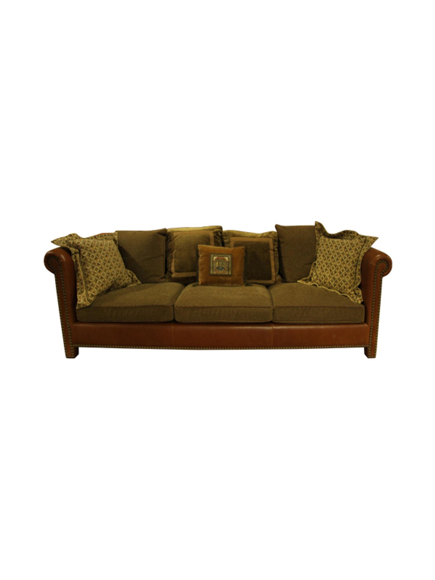 A Leather and Cloth Upholstered Sofa Height 36 inches.