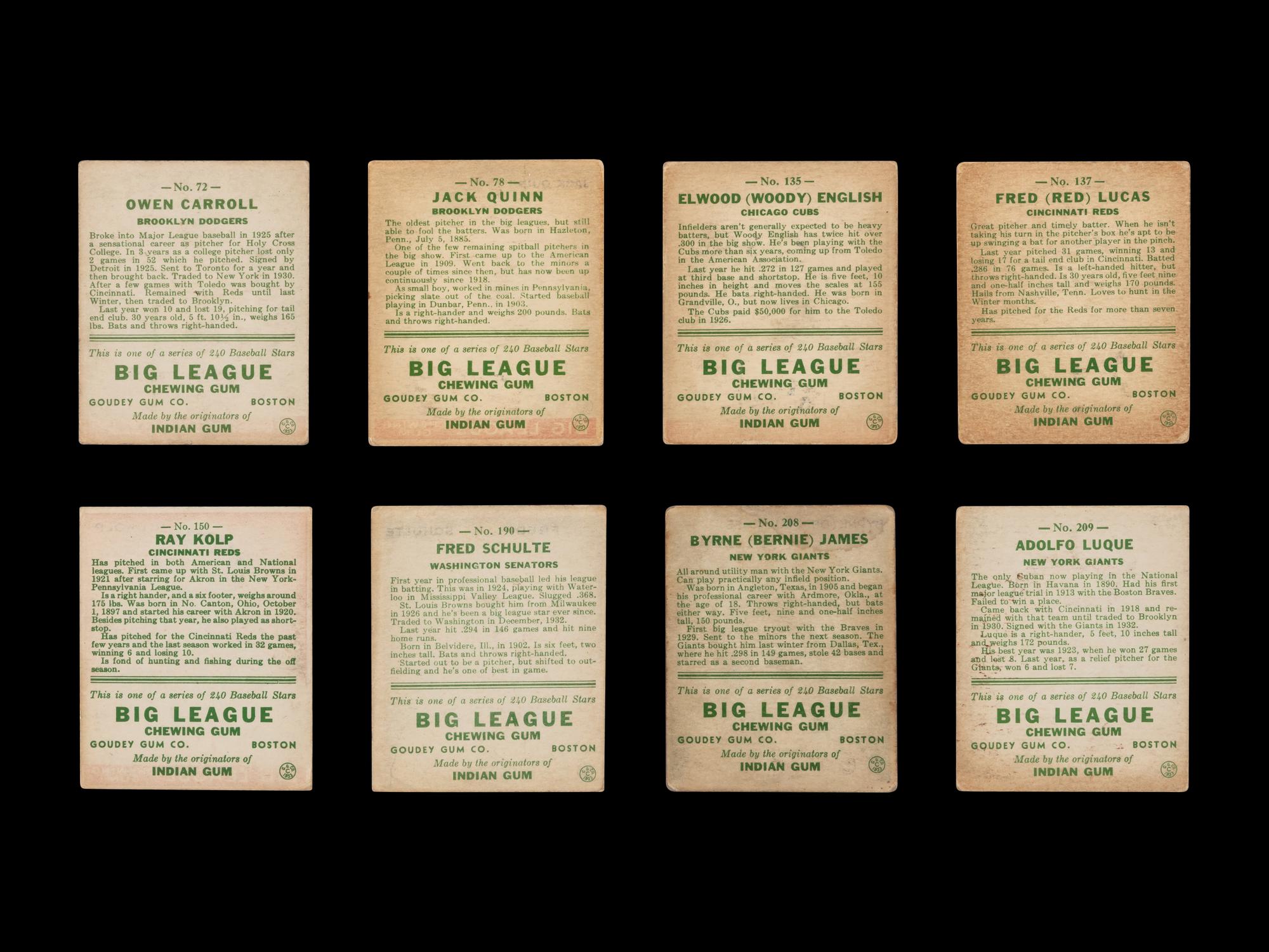 A Collection of 1933 Goudey Baseball Cards