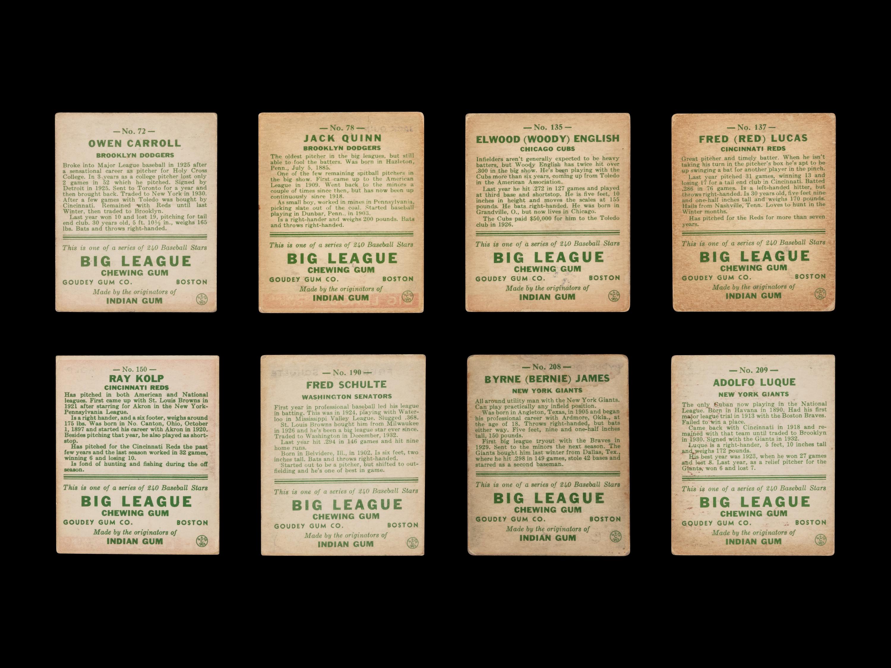 A Collection of 1933 Goudey Baseball Cards