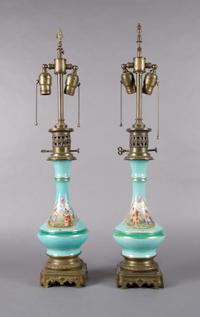 A Pair of Continental Vases, Height overall 29 inches.