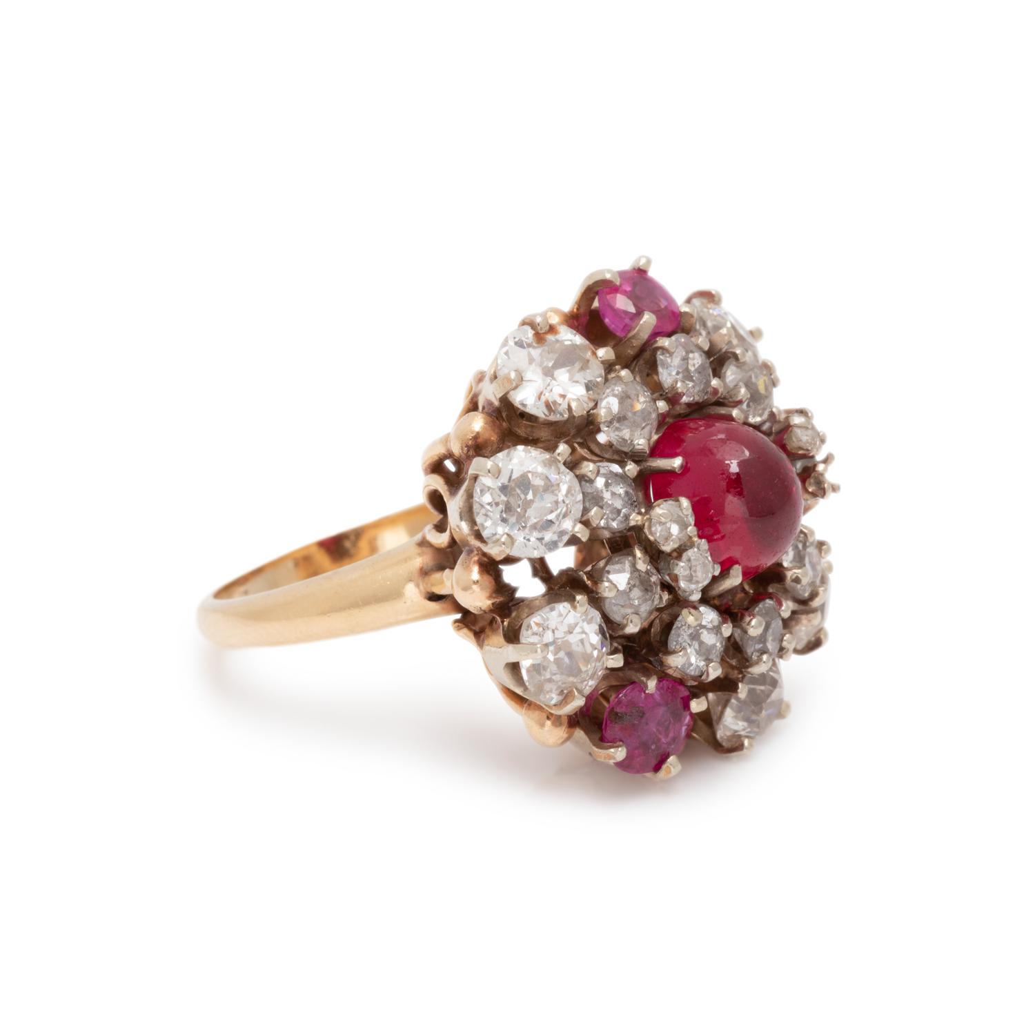 DIAMOND, RUBY AND SYNTHETIC RUBY RING