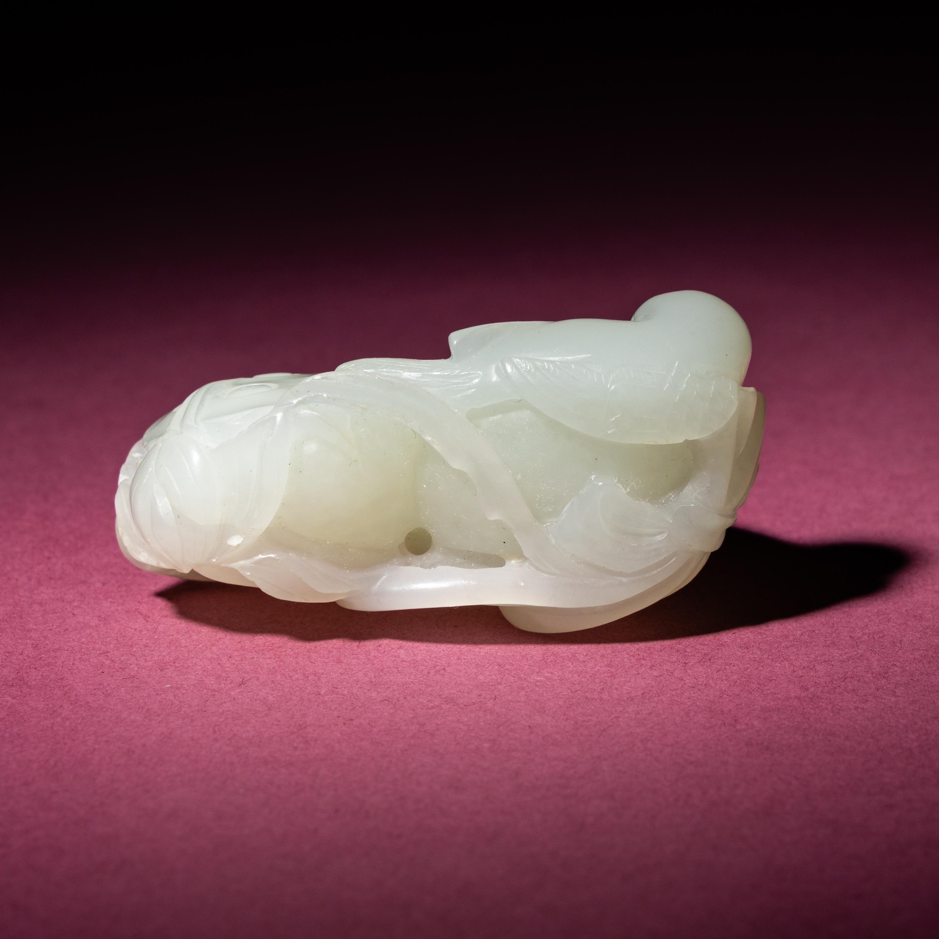 A Chinese White Jade Carving of Double Lotus Pods, 18th/19th Century — 清中期 白玉雙蓮子把件