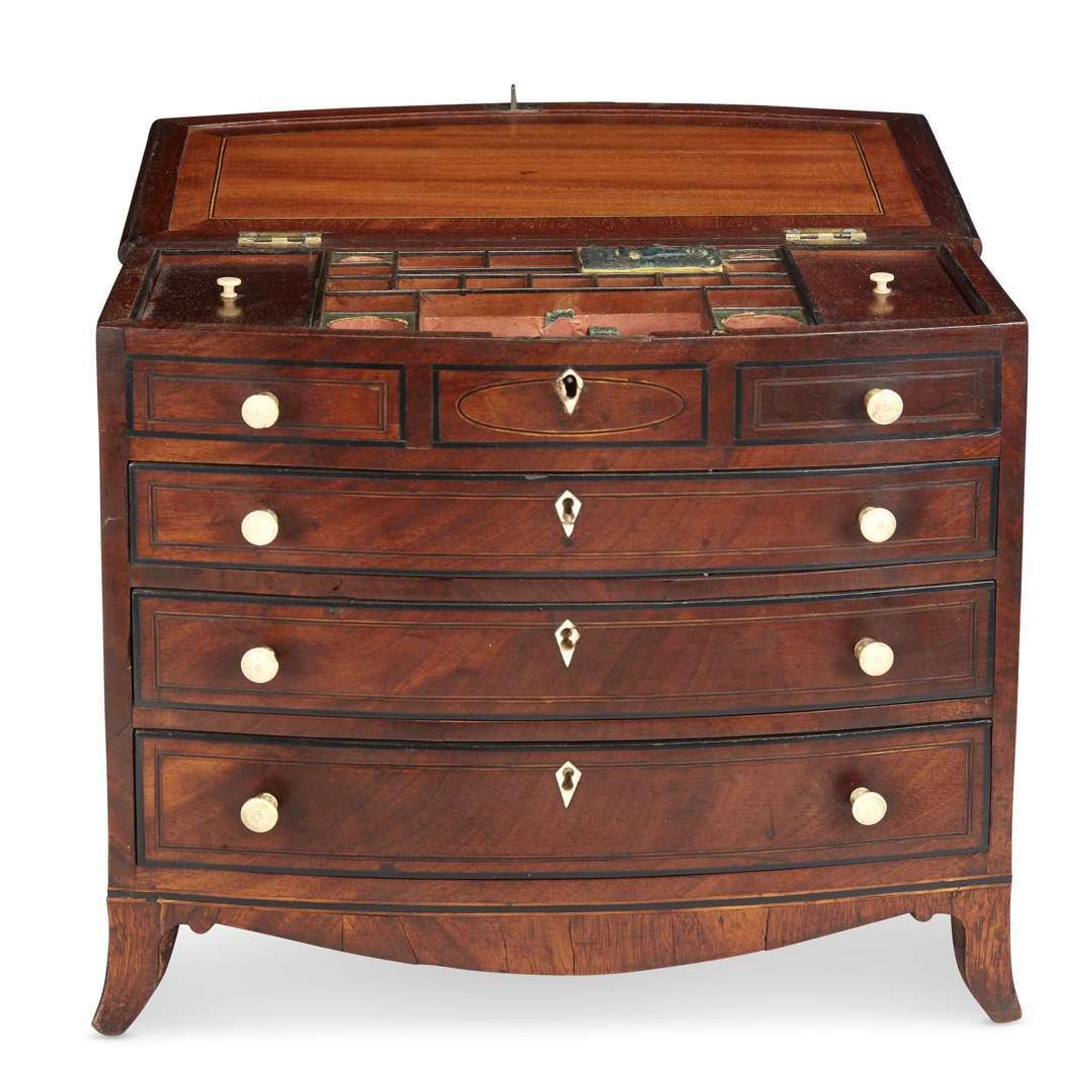 Miniature inlaid mahogany bowfront chest of drawers early 19th century