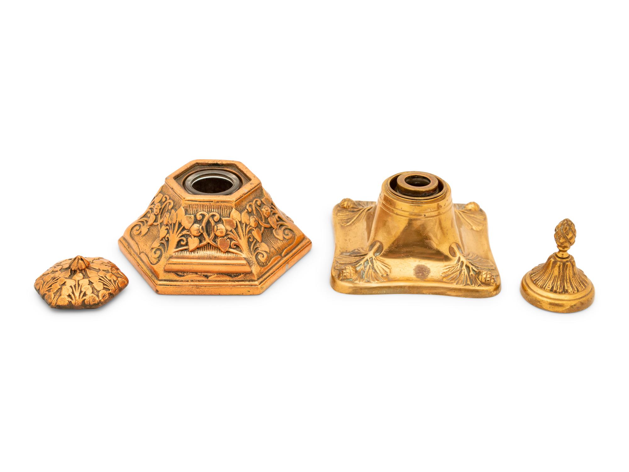 A Group of American Art Nouveau Brass and Glass Inkstands