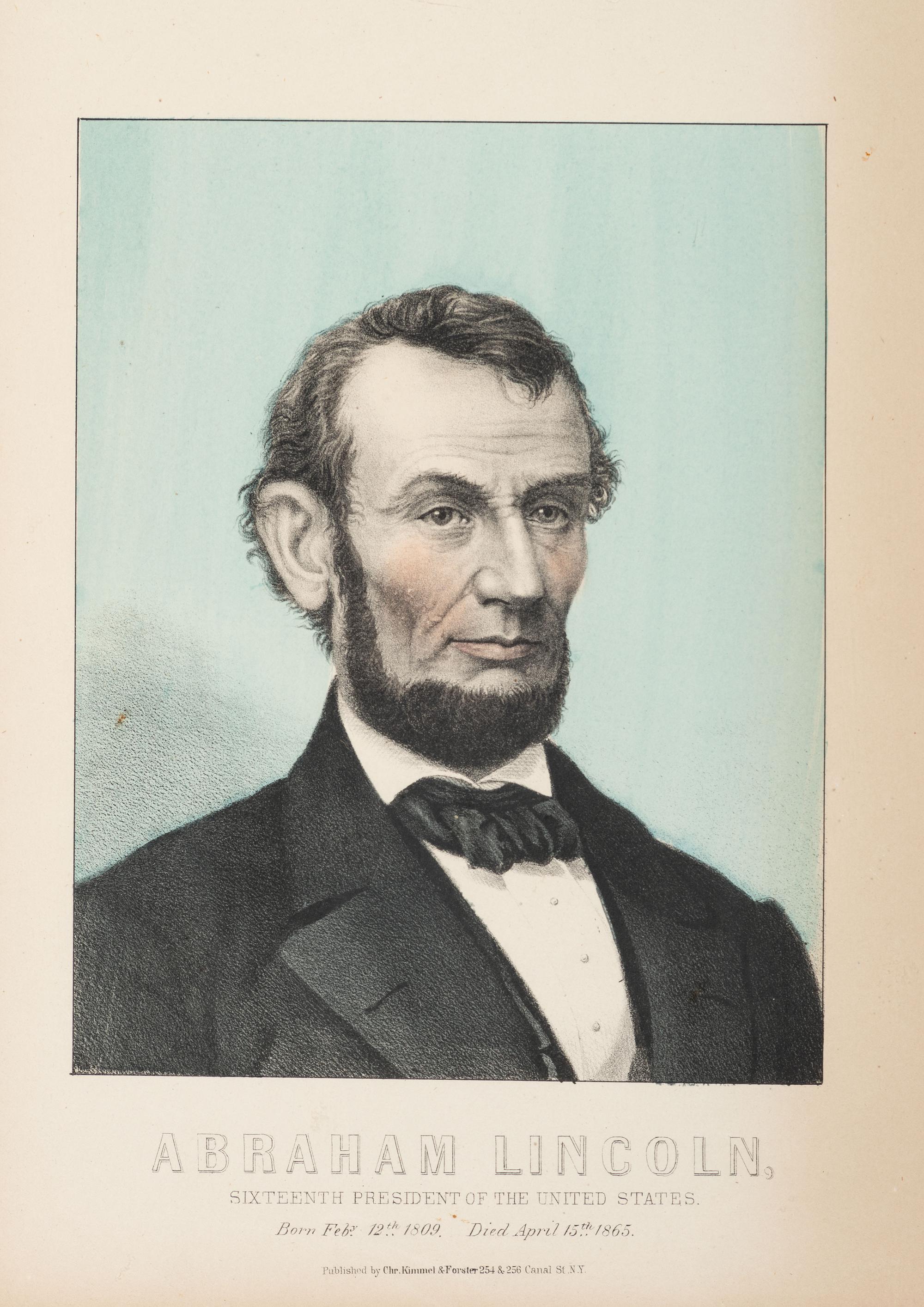 [POLITICS]. A group of 3 lithographs, incl. portraits of Andrew JACKSON, James K. POLK, and Abraham LINCOLN.