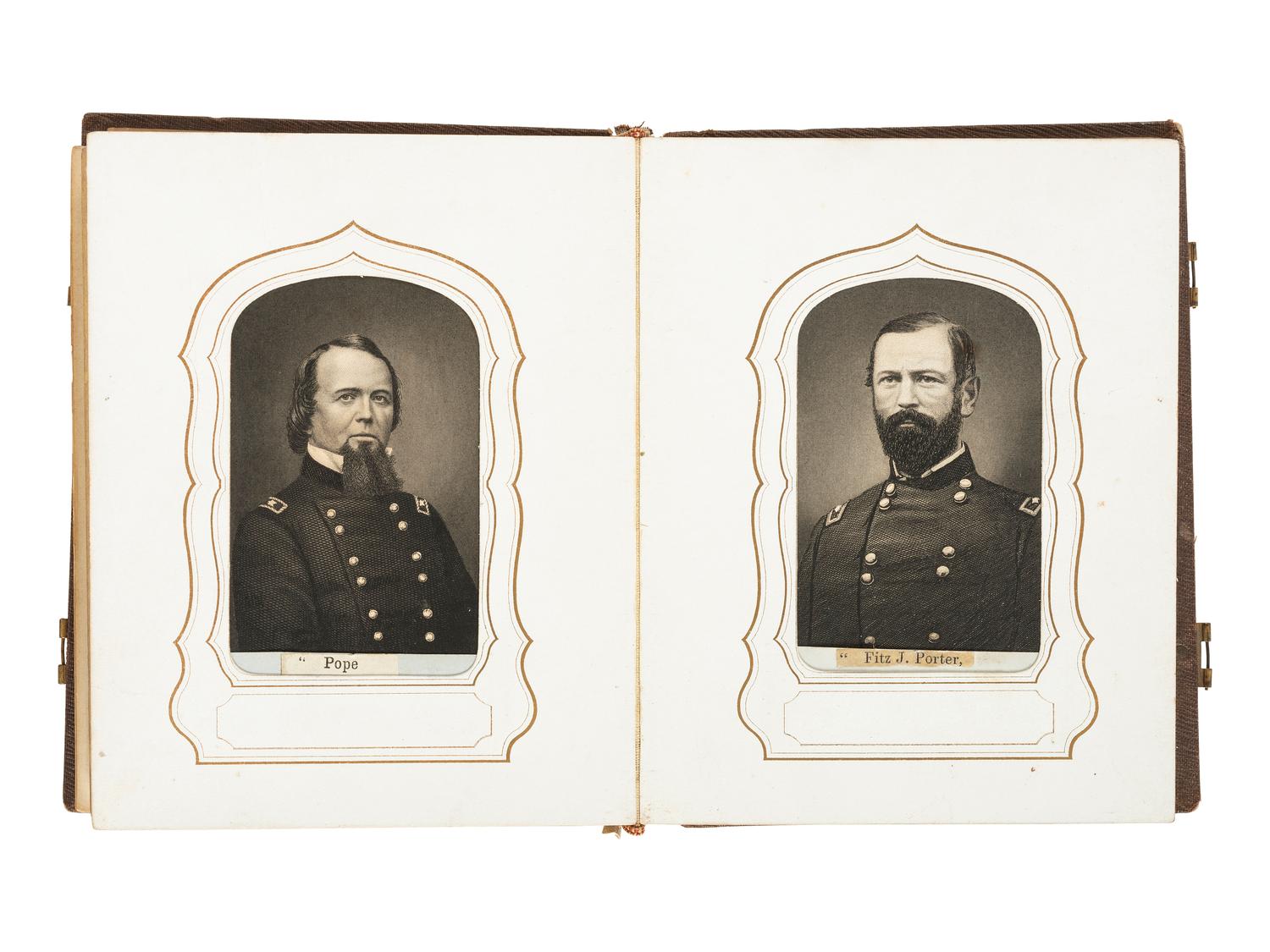 [CIVIL WAR]. Album containing 40+ CDV engravings of Union and Confederate leaders. New York: Elias Dexter, ca 1860s.