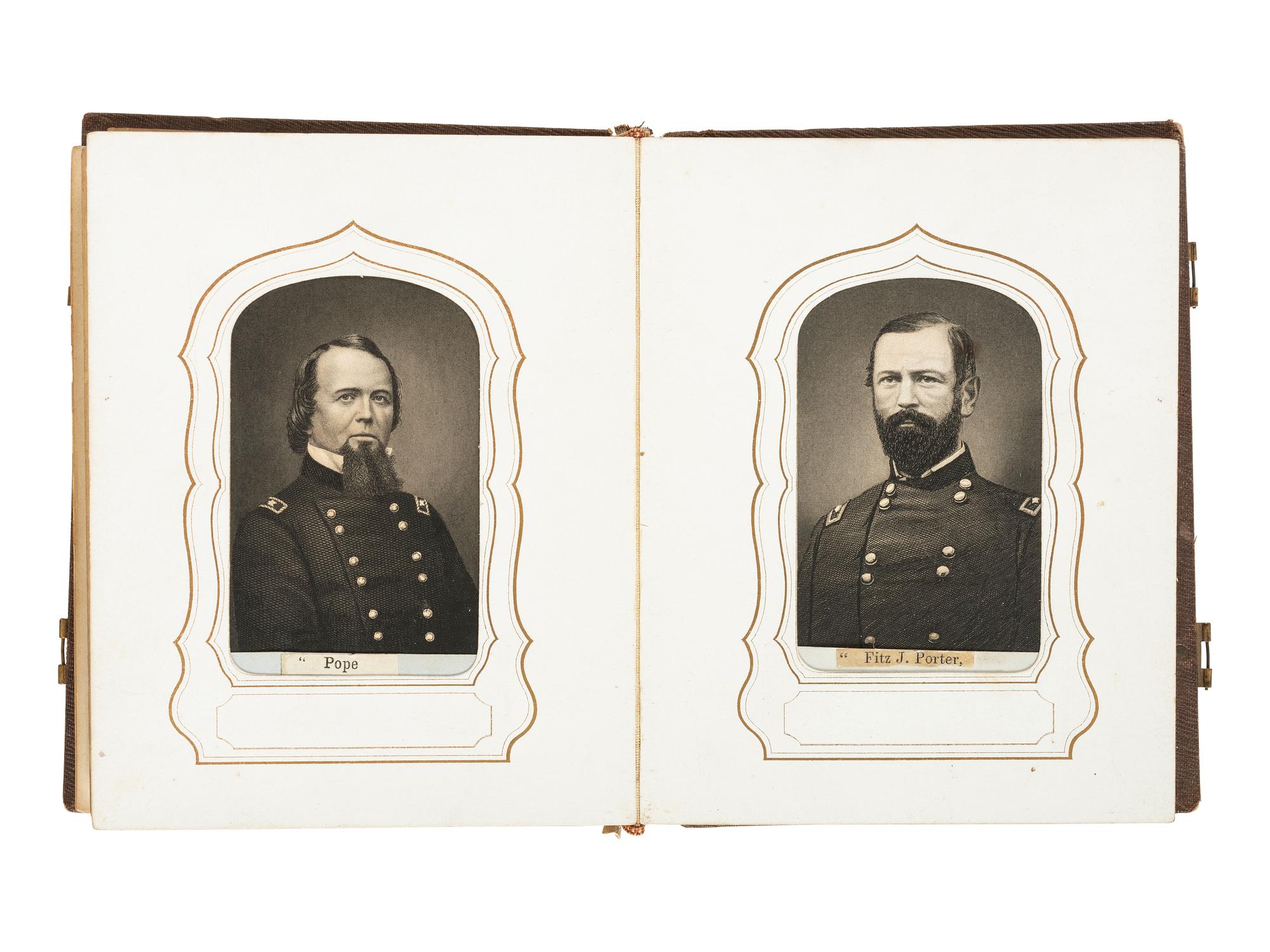 [CIVIL WAR]. Album containing 40+ CDV engravings of Union and Confederate leaders. New York: Elias Dexter, ca 1860s.