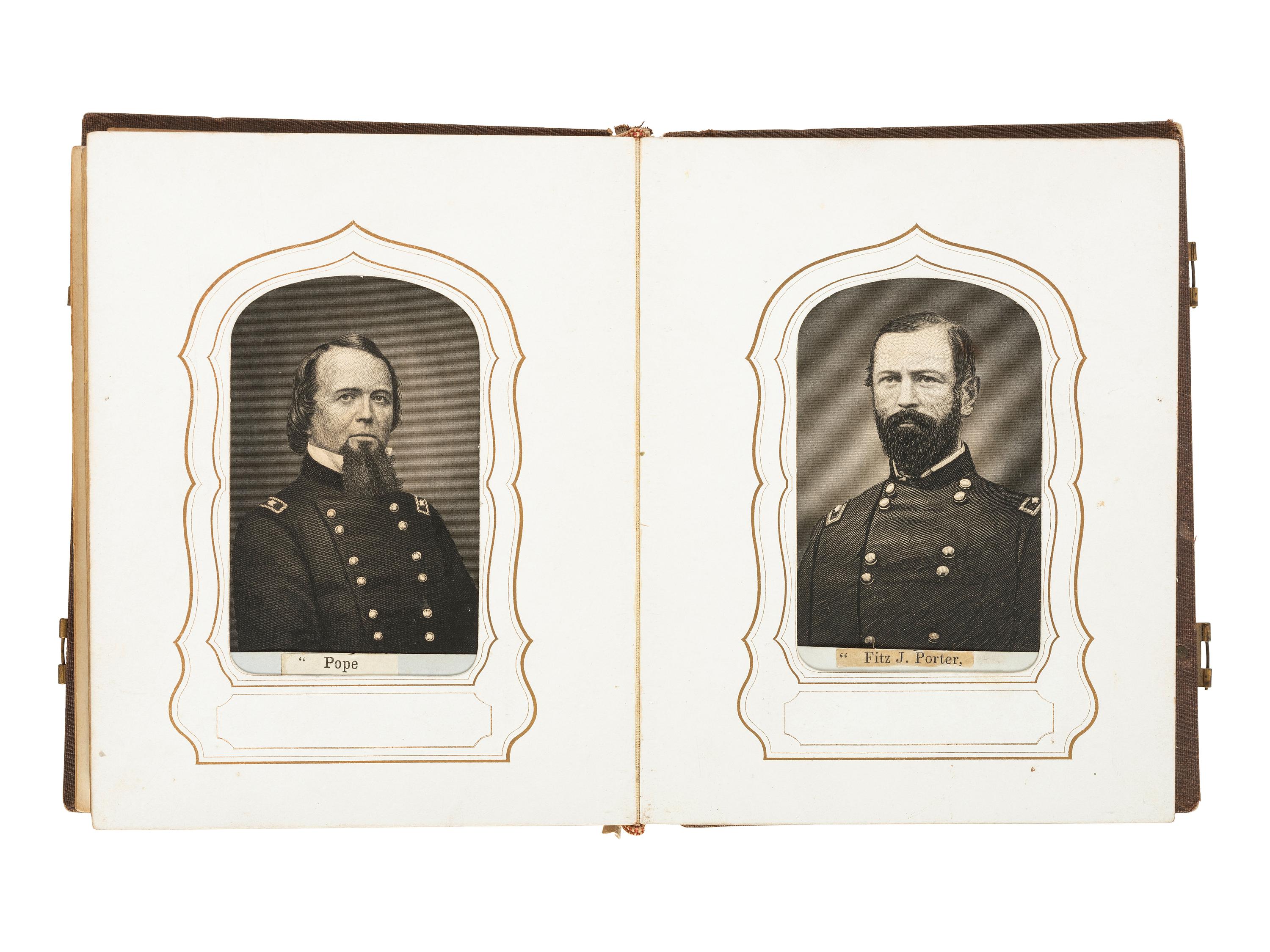 [CIVIL WAR]. Album containing 40+ CDV engravings of Union and Confederate leaders. New York: Elias Dexter, ca 1860s.