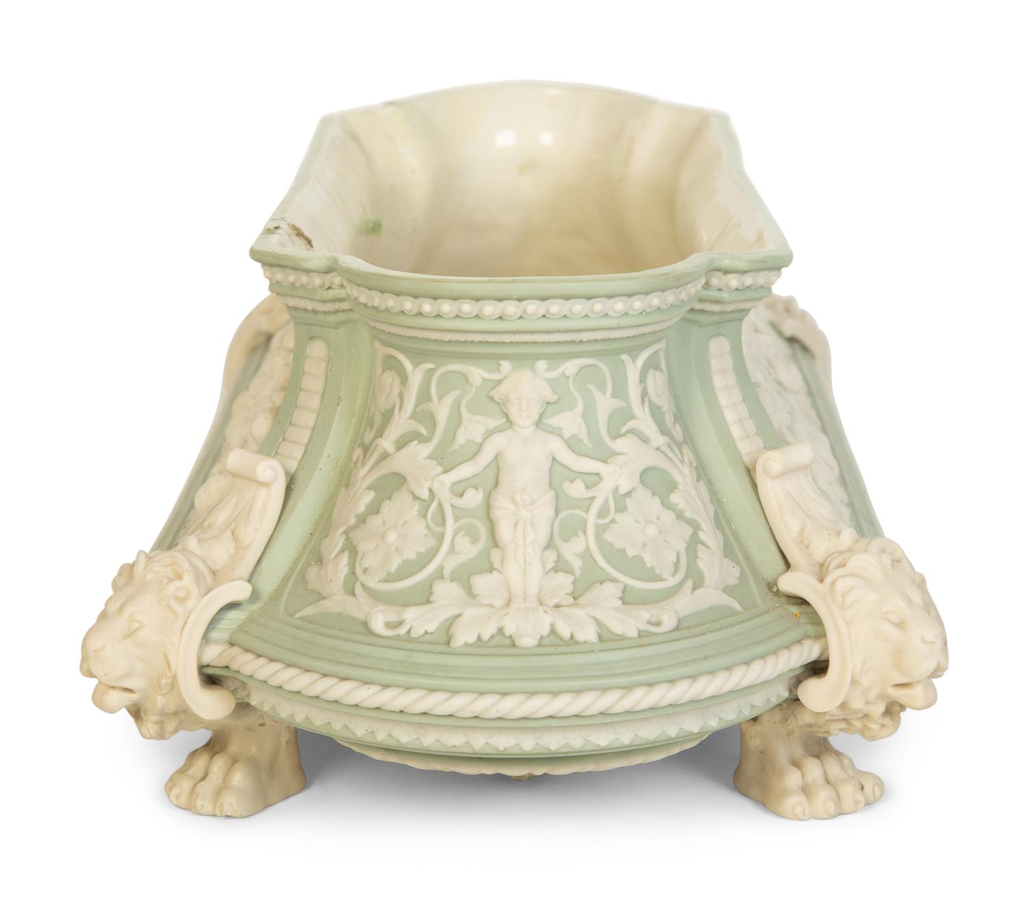 A Celadon Green and White Jasperware Jardinière