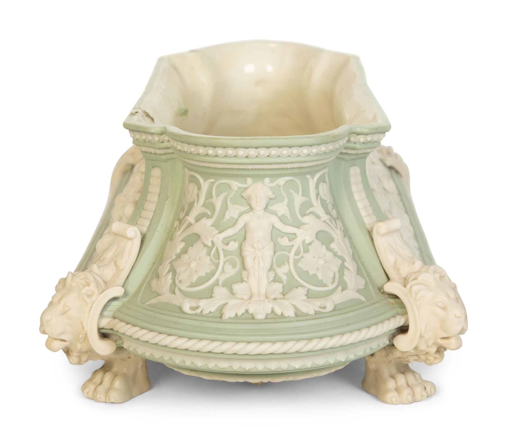 A Celadon Green and White Jasperware Jardinière