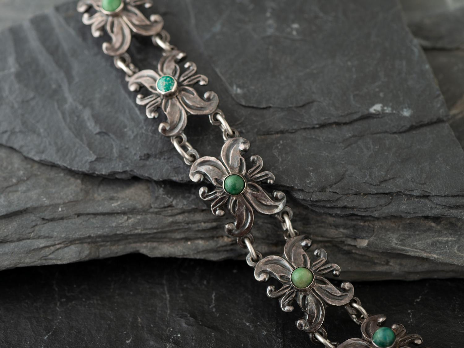 Mexican Silver and Turquoise Link Bracelet
