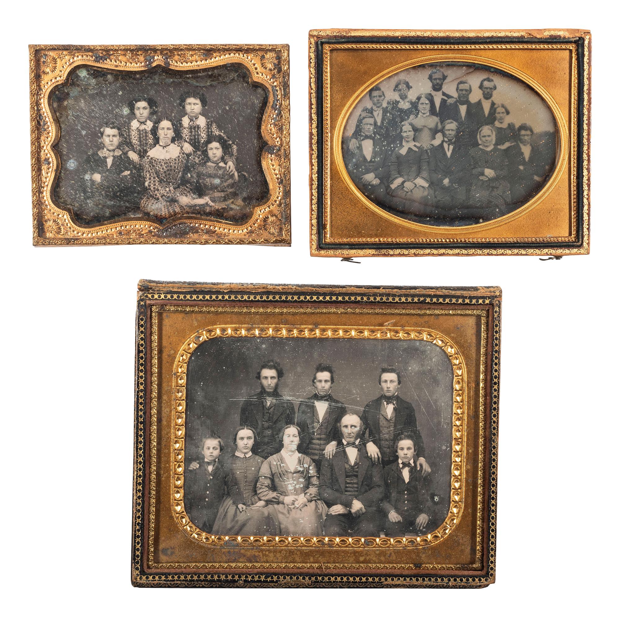 [EARLY PHOTOGRAPHY]. 3 daguerreotypes of large groups, incl. portrait with 4 female schoolmates