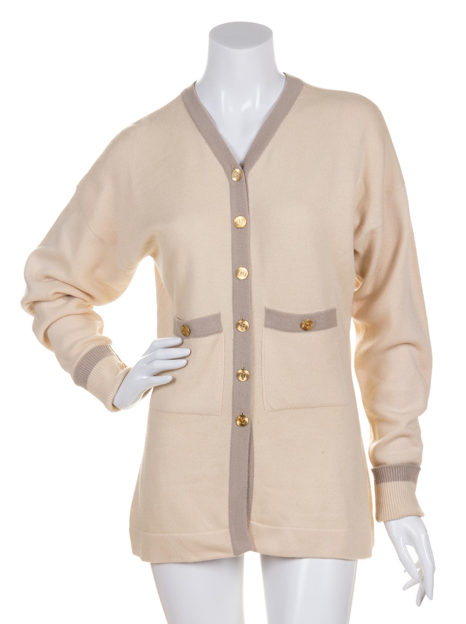 A Chanel Cream Cashmere Cardigan Sweater,