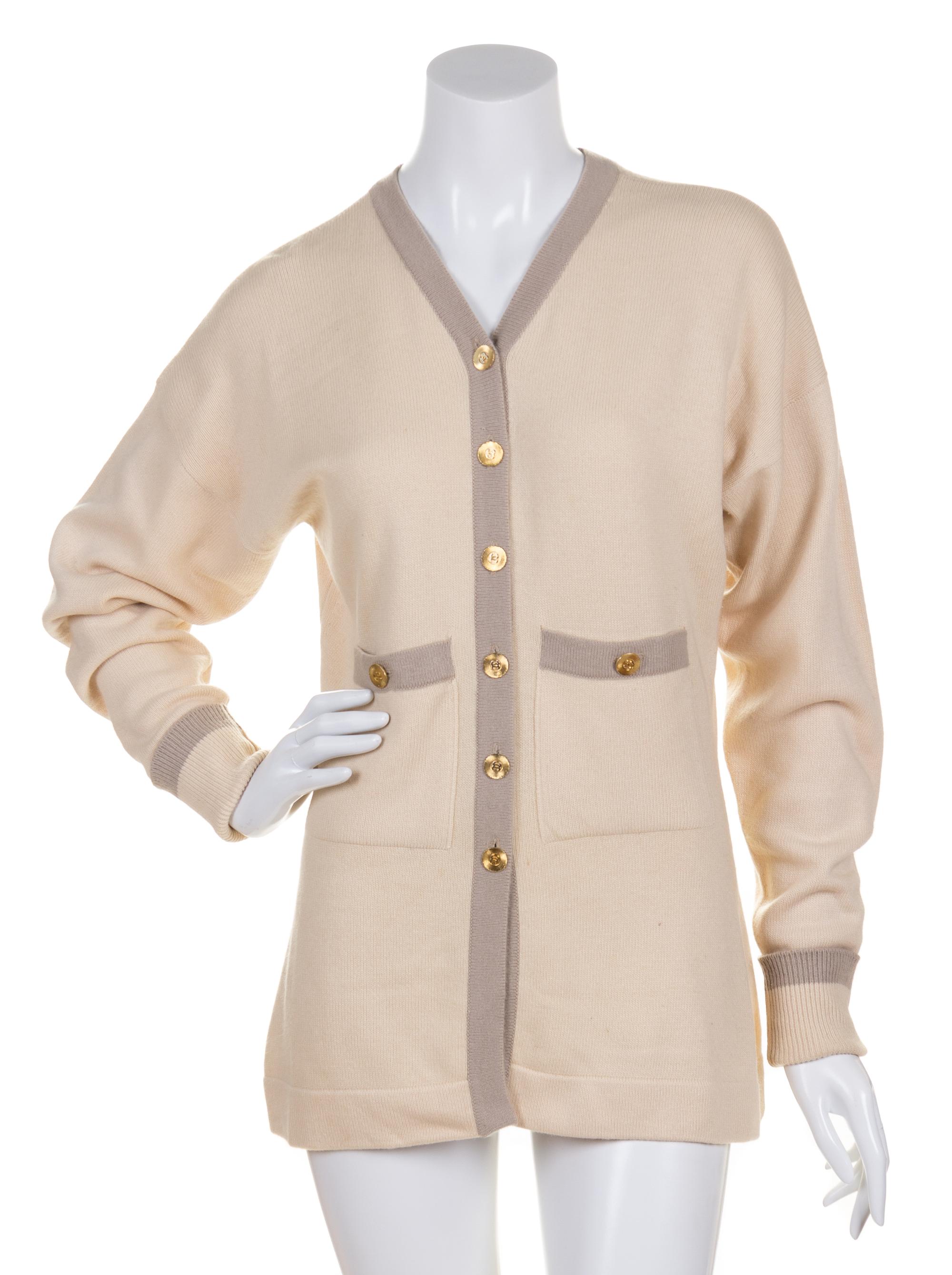 A Chanel Cream Cashmere Cardigan Sweater,