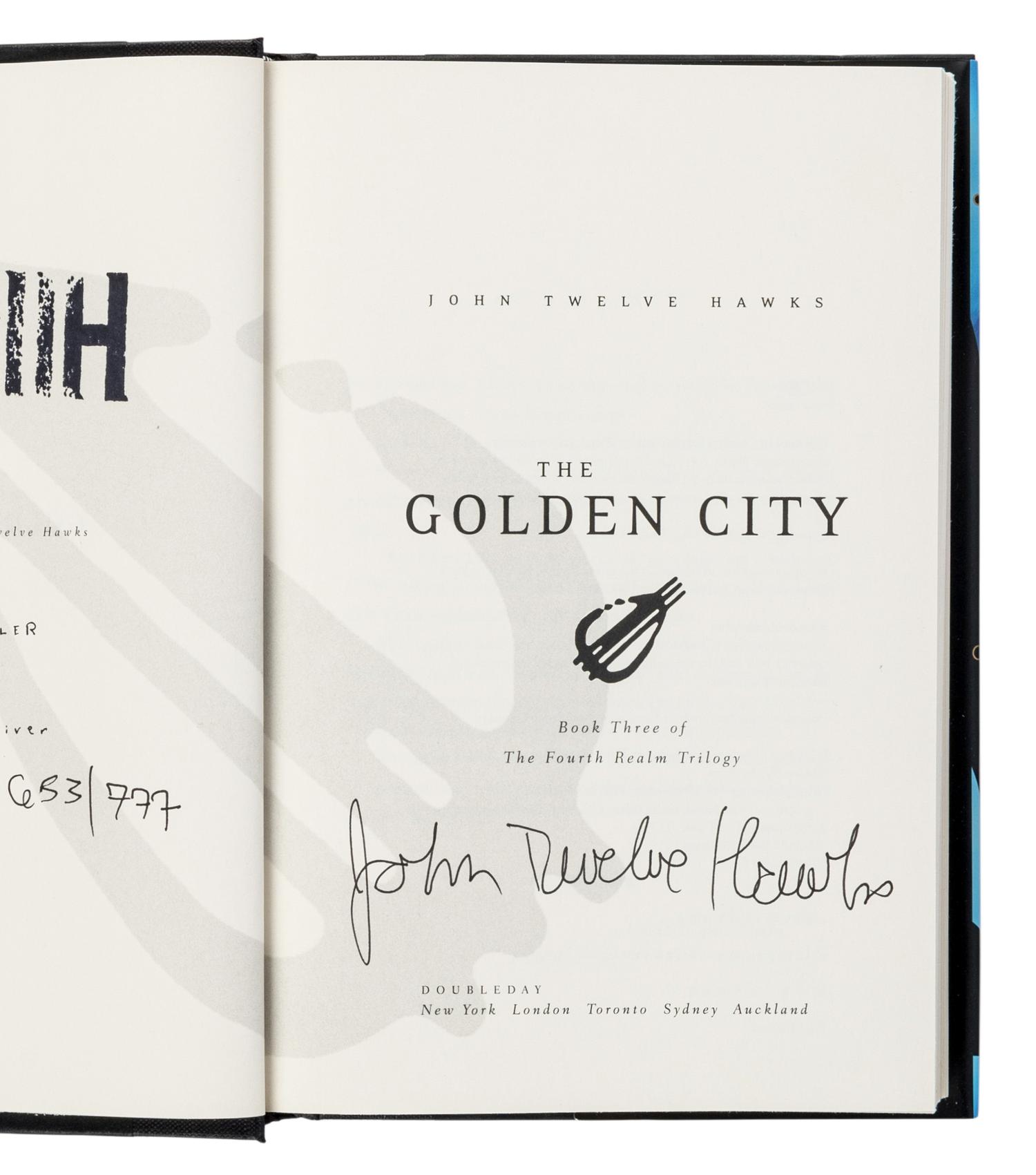 HAWKS, John Twelve. [Fourth Realm Trilogy:] The Traveler . 2005. -- The Dark River . 2007. -- The Golden City . 2009. All New York: Doubleday.