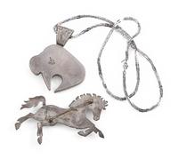 Navajo Sterling Silver Horse and Buffalo Pins / Pendants, with Inlay