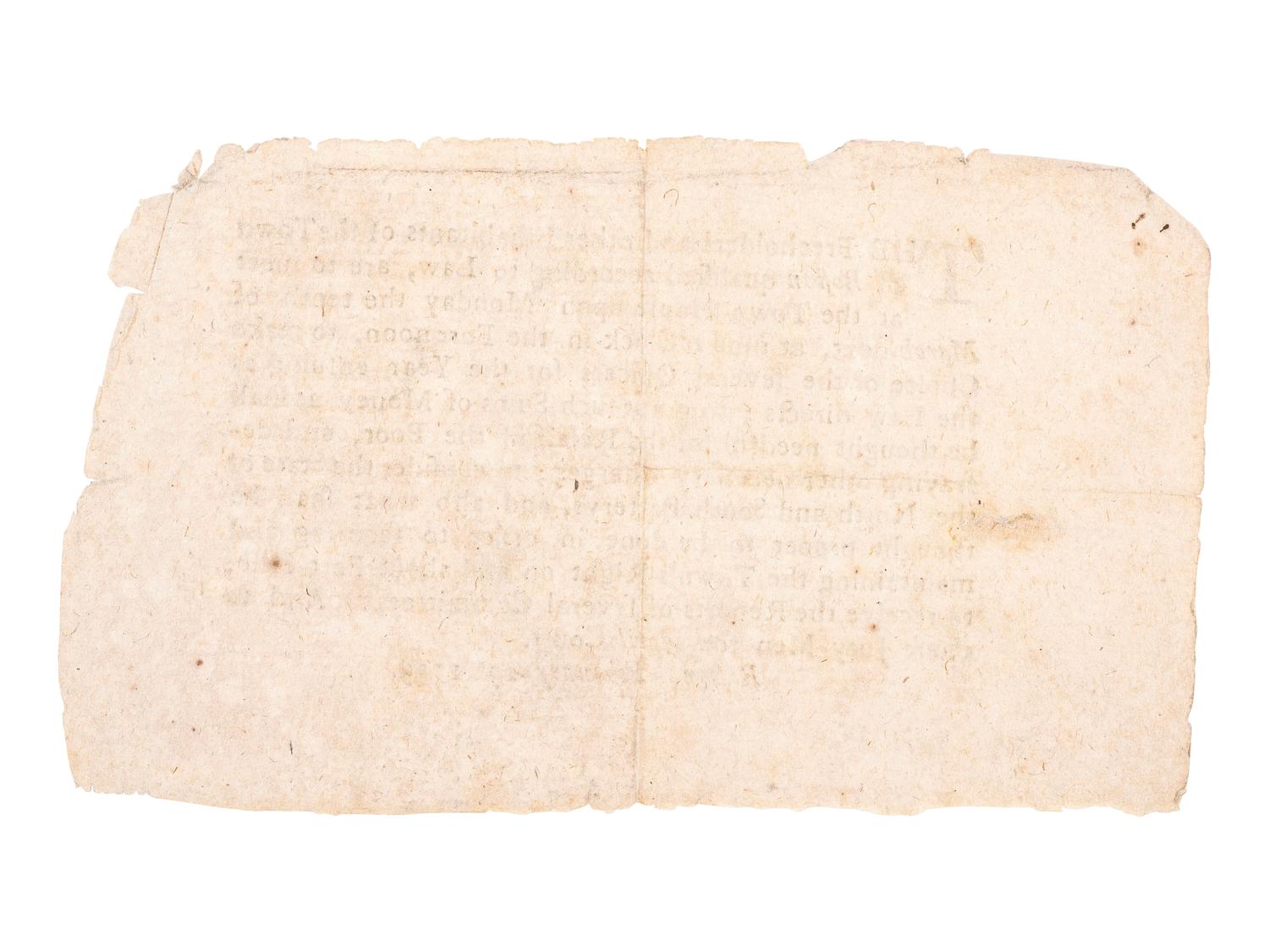 [COLONIAL]. Printed handbill announcing to "The Freeholders and other Inhabitants of the Town of Boston" the date of an upcoming town meeting and the matters which will be discussed. Boston, 29 February 1739.