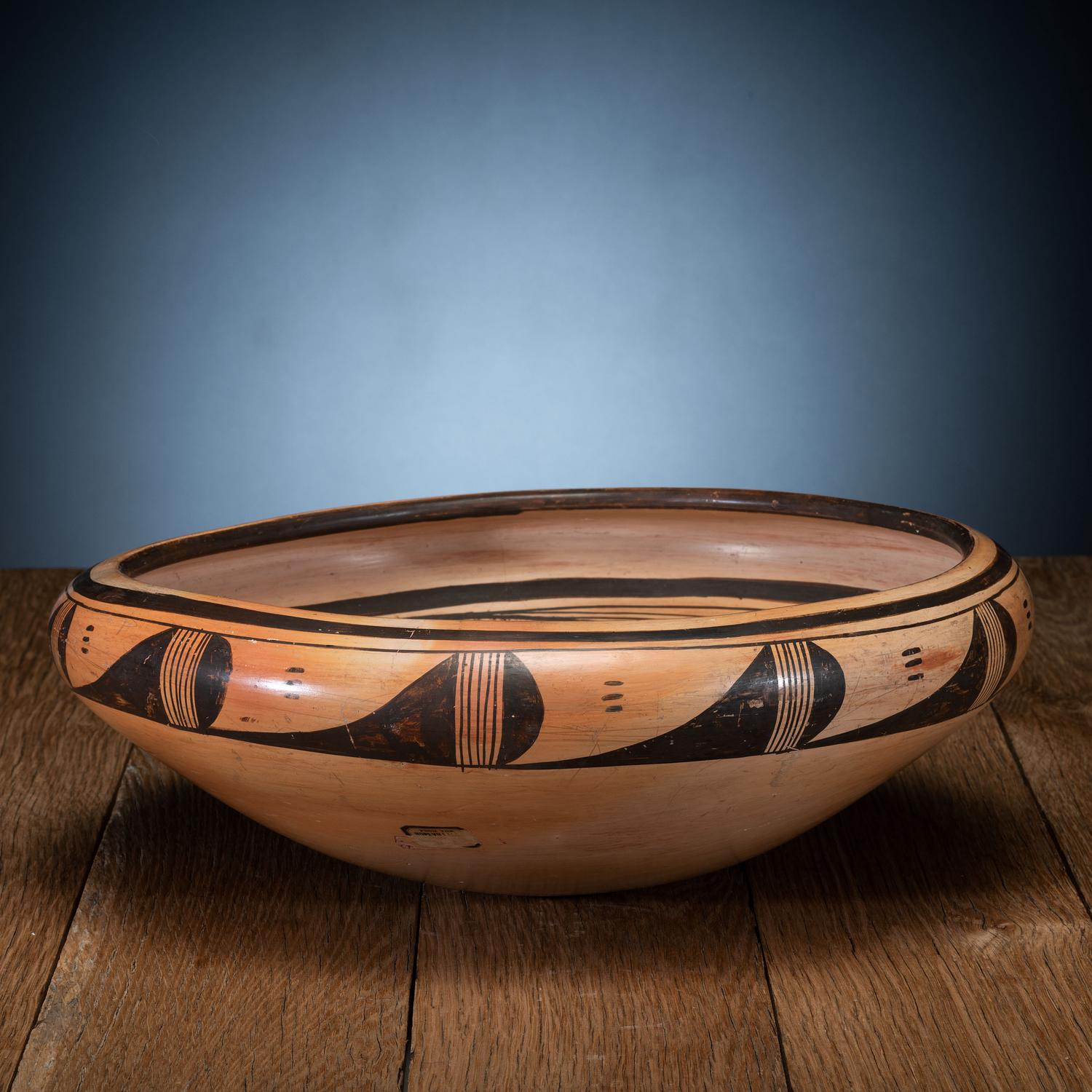Polychrome Pottery Bowl, with Hopi Villages Sticker
