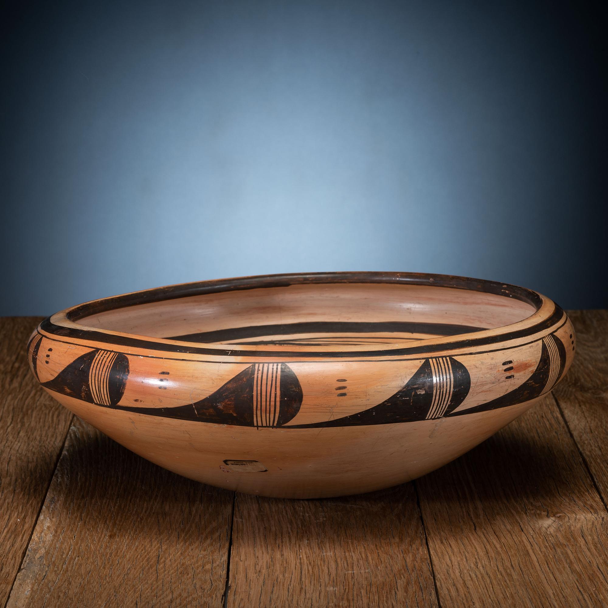 Polychrome Pottery Bowl, with Hopi Villages Sticker