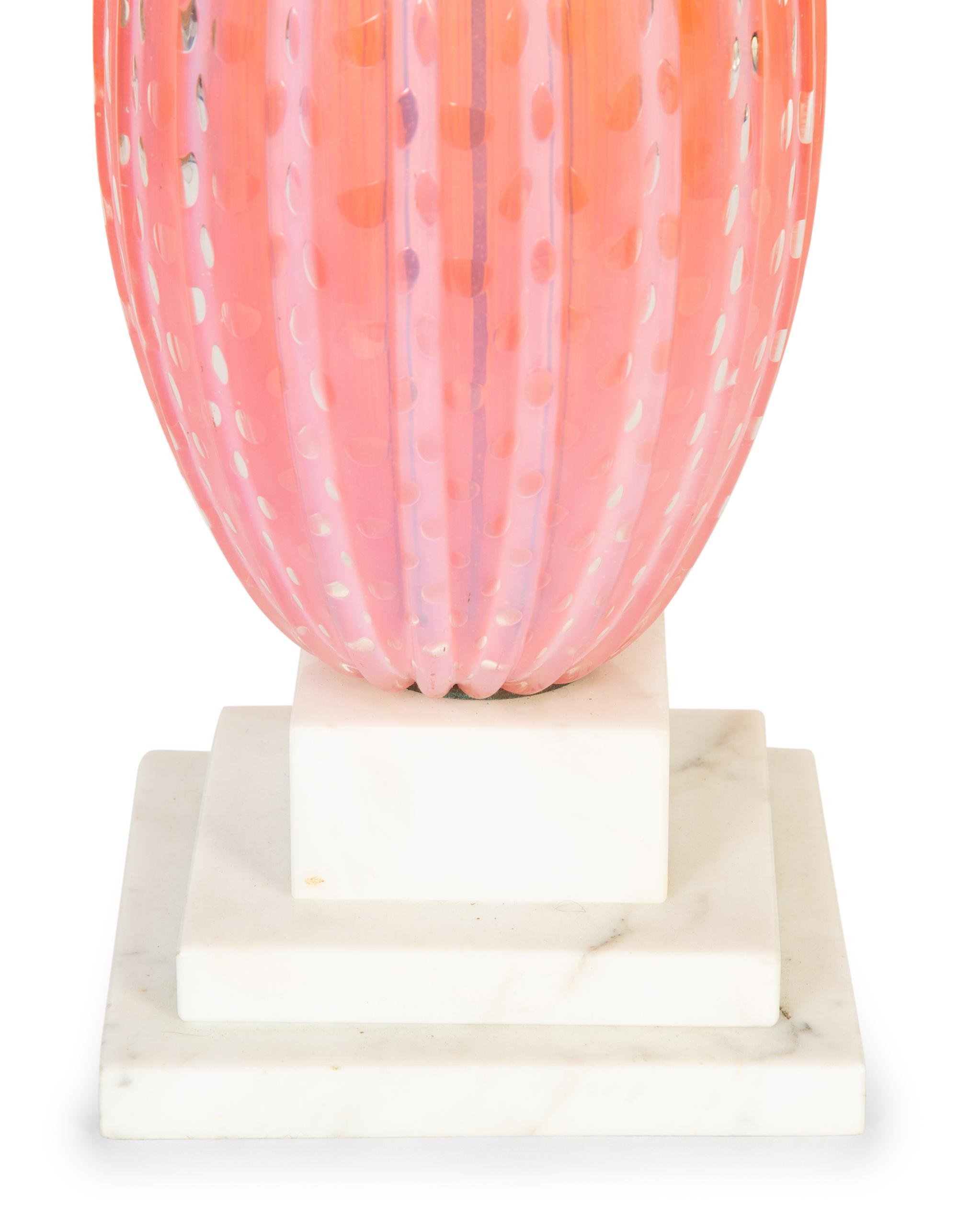 A Murano Pink Fluted Bullicante Glass and Marble Lamp