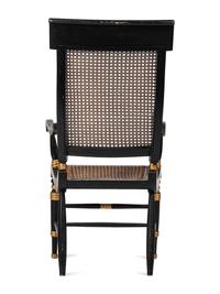 A Classical Carved, Painted and Parcel Gilt Wood Cane Seat Hitchcock Armchair