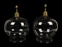 A Near Pair of English Gilt Metal Mounted Glass Cloches — 19TH CENTURY