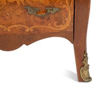 A Diminutive Louis XV Style Marquetry Marble-Top Commode