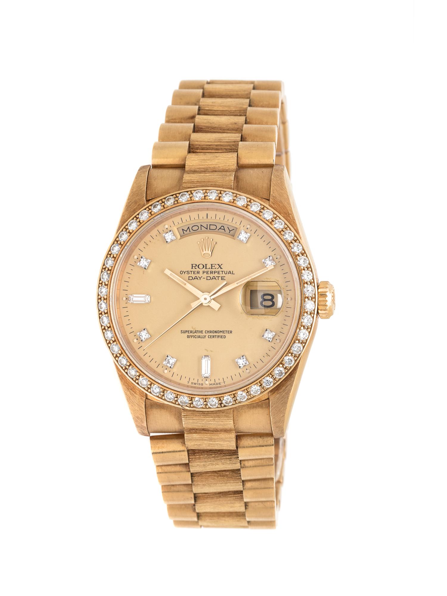 ROLEX, REF. 18248 18K YELLOW GOLD AND DIAMOND 'OYSTER PERPETUAL DAY-DATE' WRISTWATCH, CIRCA 1989