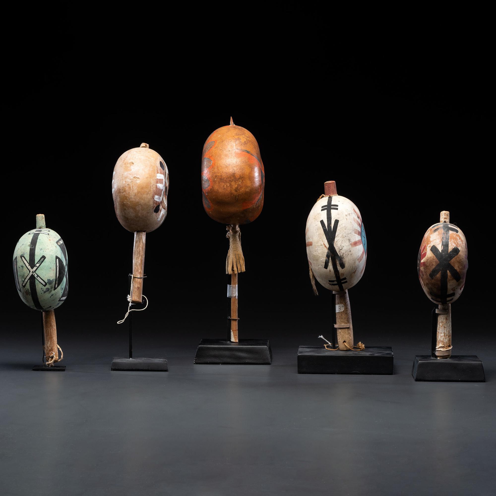 Group of Pueblo Polychrome Gourd Rattles, From the Collection of Dick Jemison, Alabama