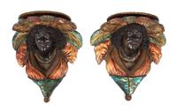 A Pair of Venetian Polychrome and Parcel Gilt Blackamoor Bust Wall Brackets Height 19 1/2 inches. — LATE 19TH/EARLY 20 CENTURY