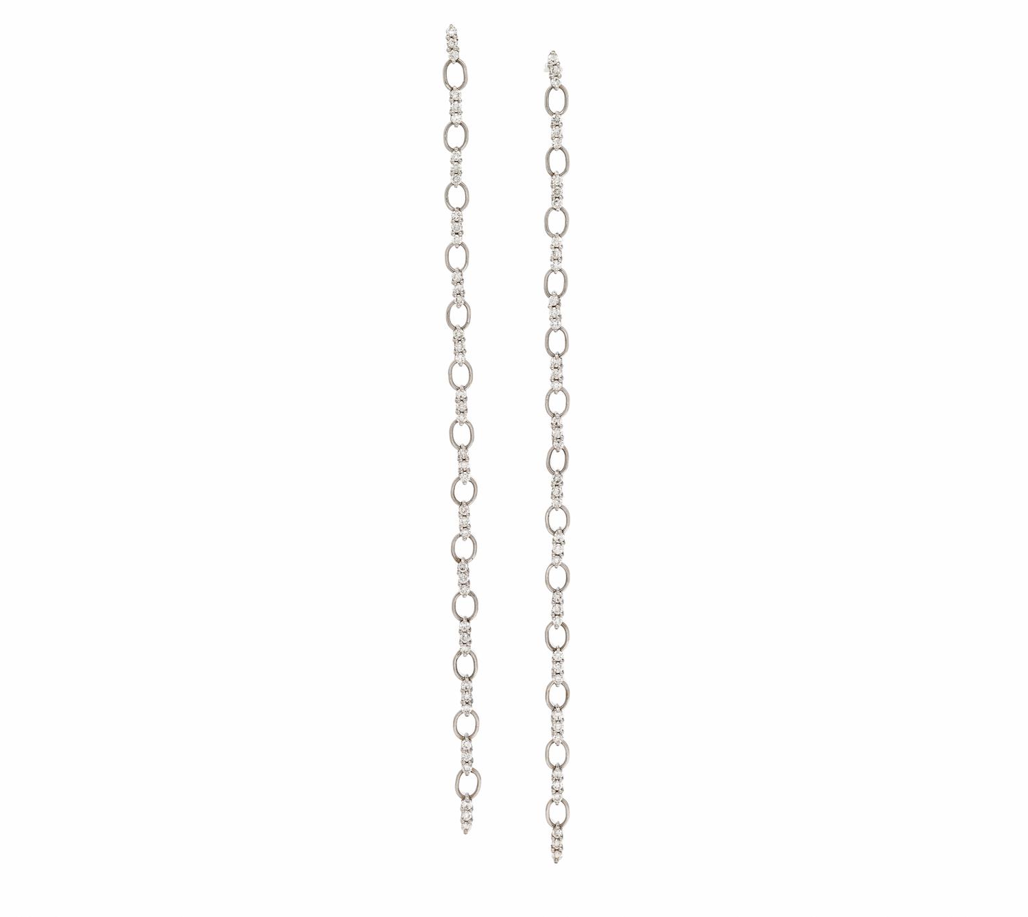 White Gold and Diamond Chain Dangle Earrings