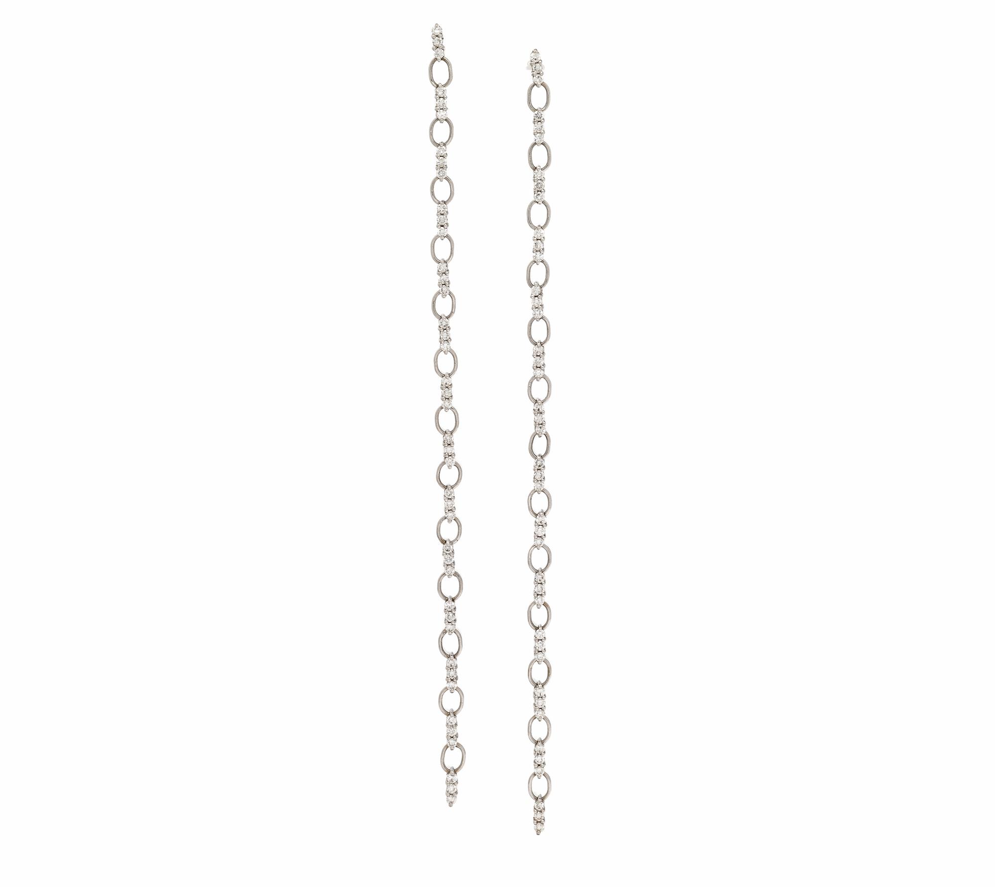 White Gold and Diamond Chain Dangle Earrings