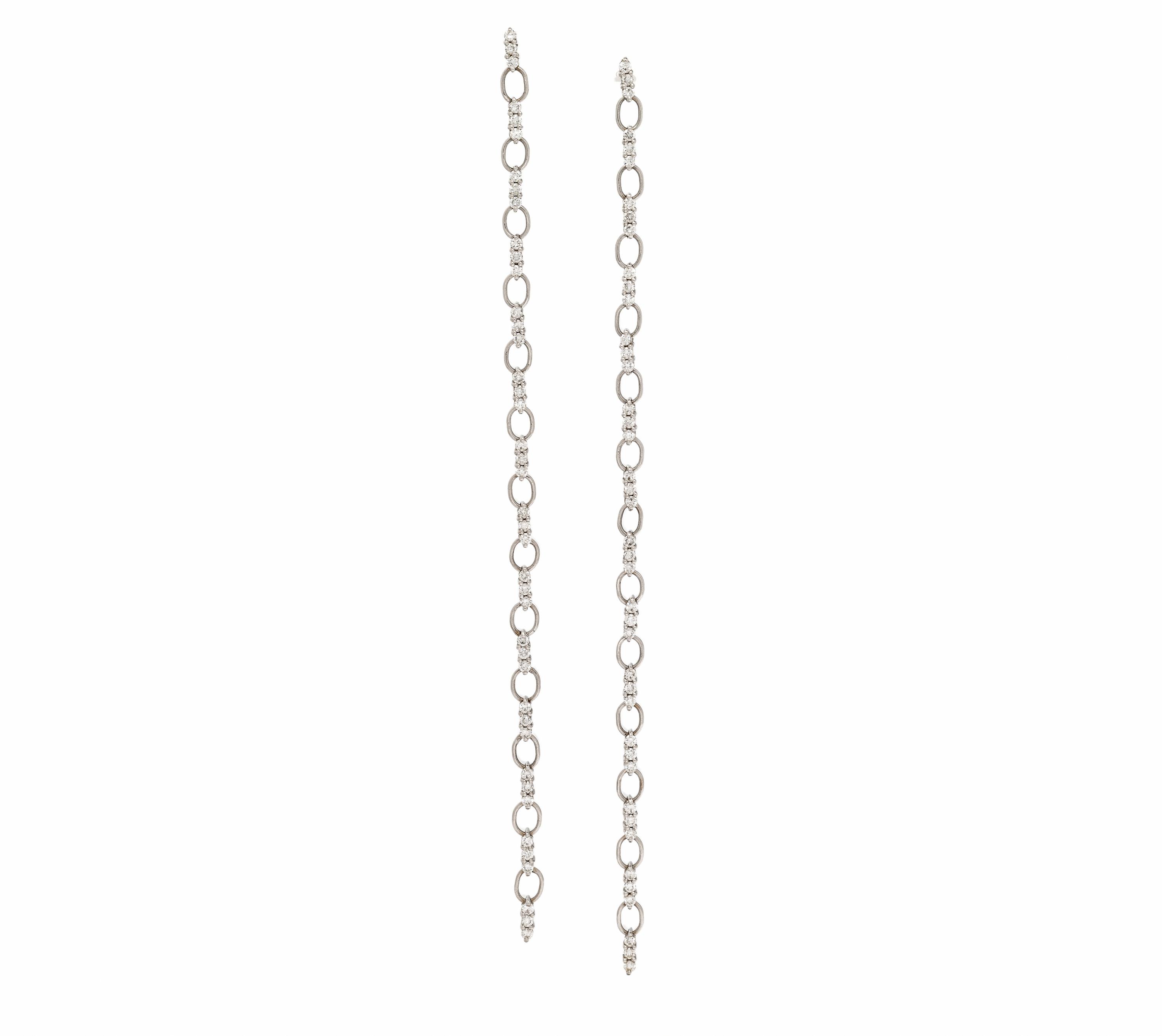 White Gold and Diamond Chain Dangle Earrings