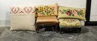 A Group of Two Foot Stools and Three Associated Pillows. Height of tallest 7 1/2 inches.