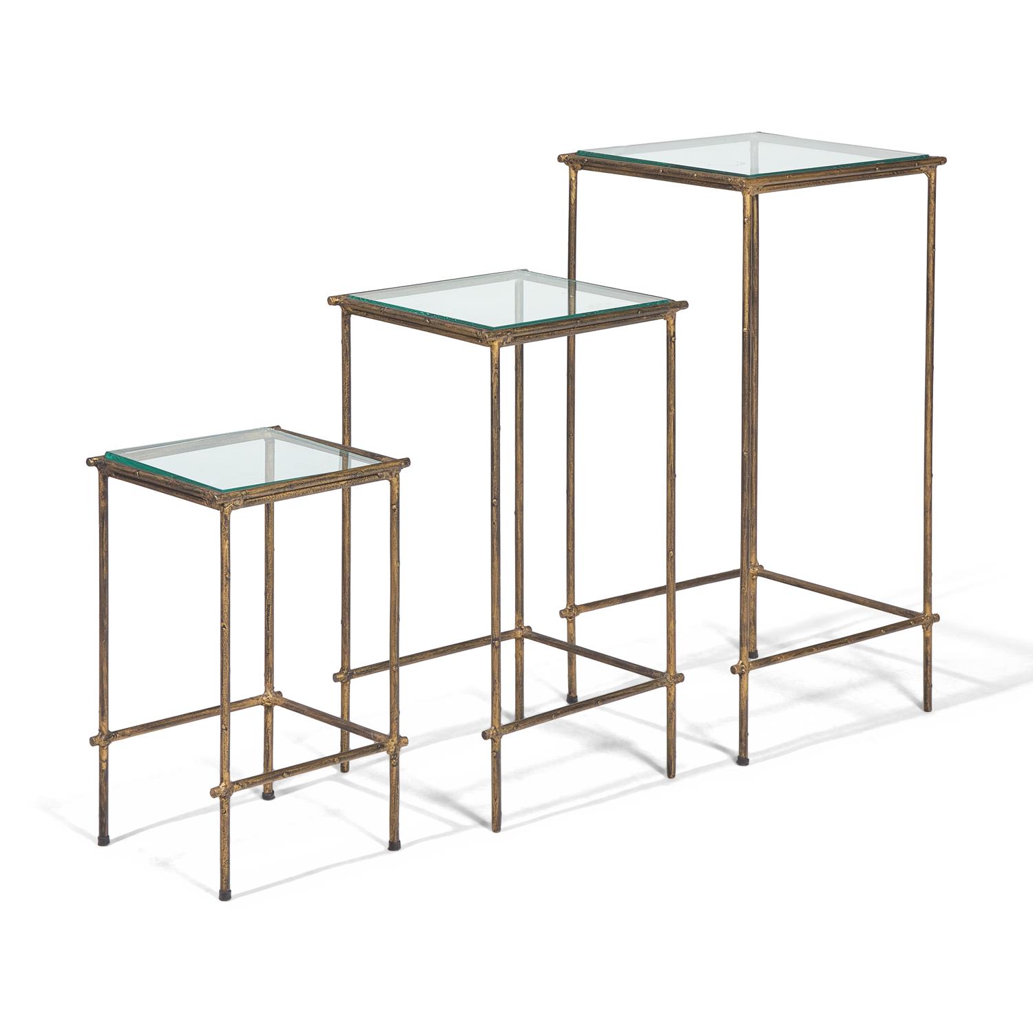 A Set of Three Gilt-Metal and Glass Nesting Tables