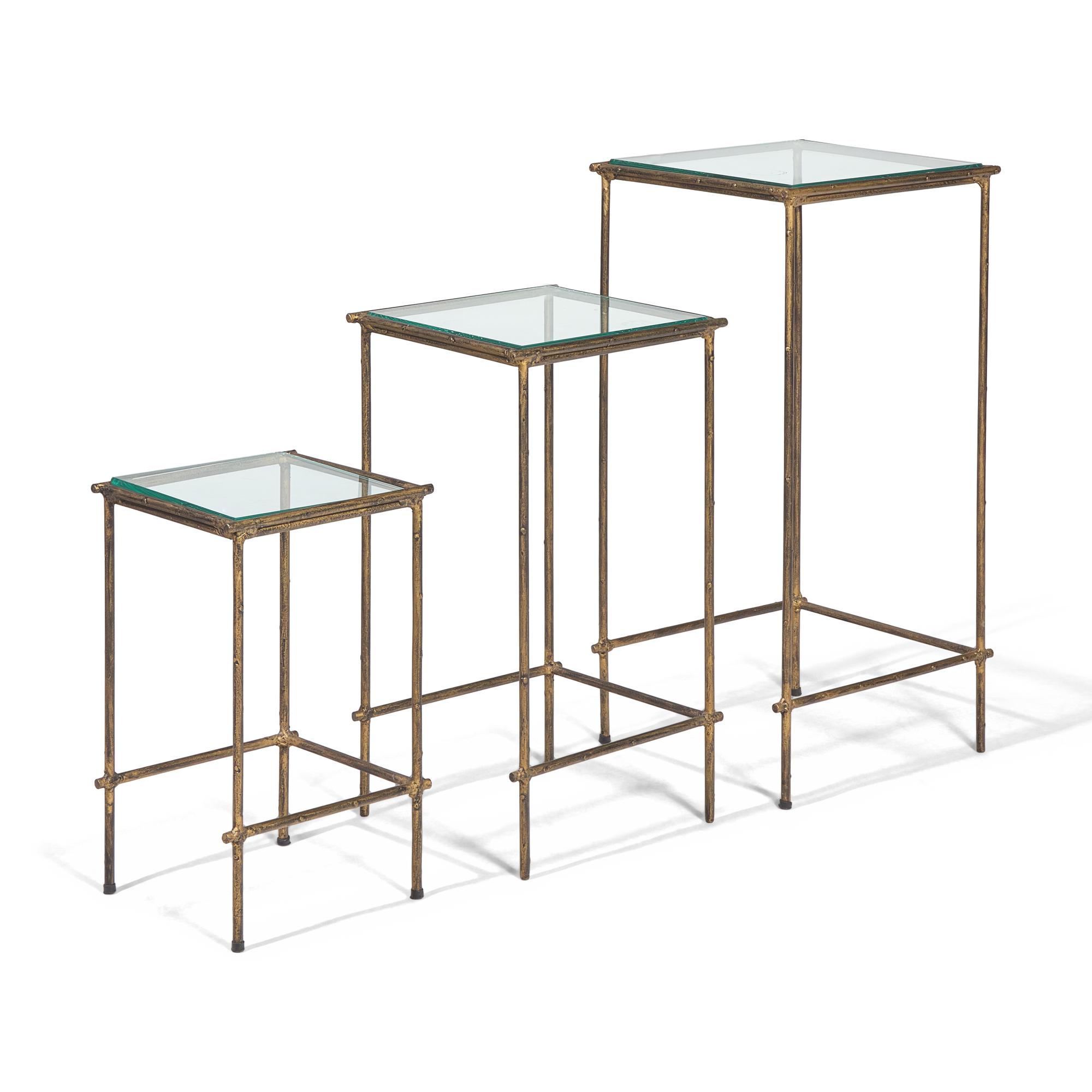A Set of Three Gilt-Metal and Glass Nesting Tables