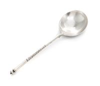 A Russian Niello Silver Spoon, Maker's Mark Cyrillic CMH, Moscow, having a knopped finial and a twist stem, the underside of the bowl h