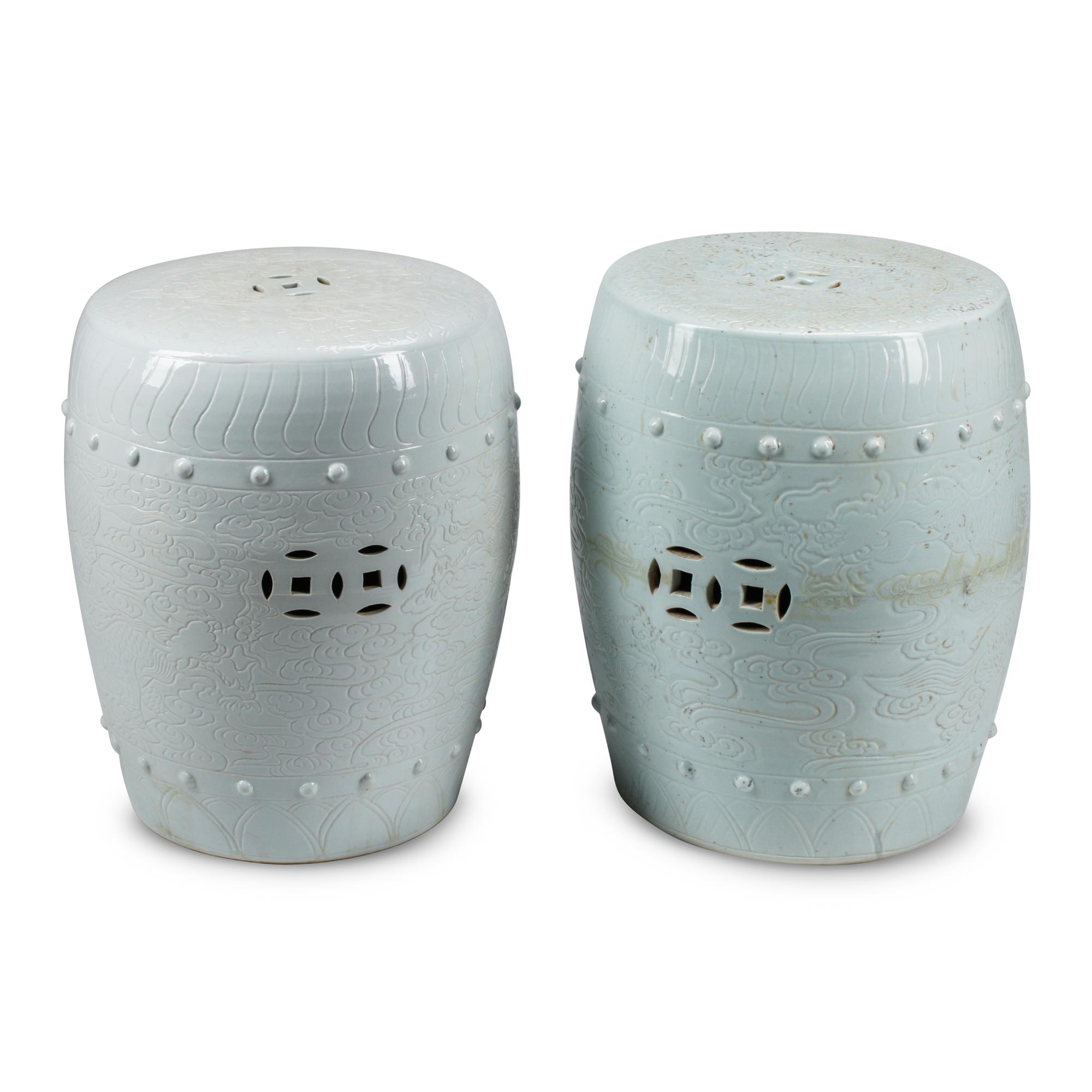 Two Blanc-de-Chine Porcelain Garden Seats