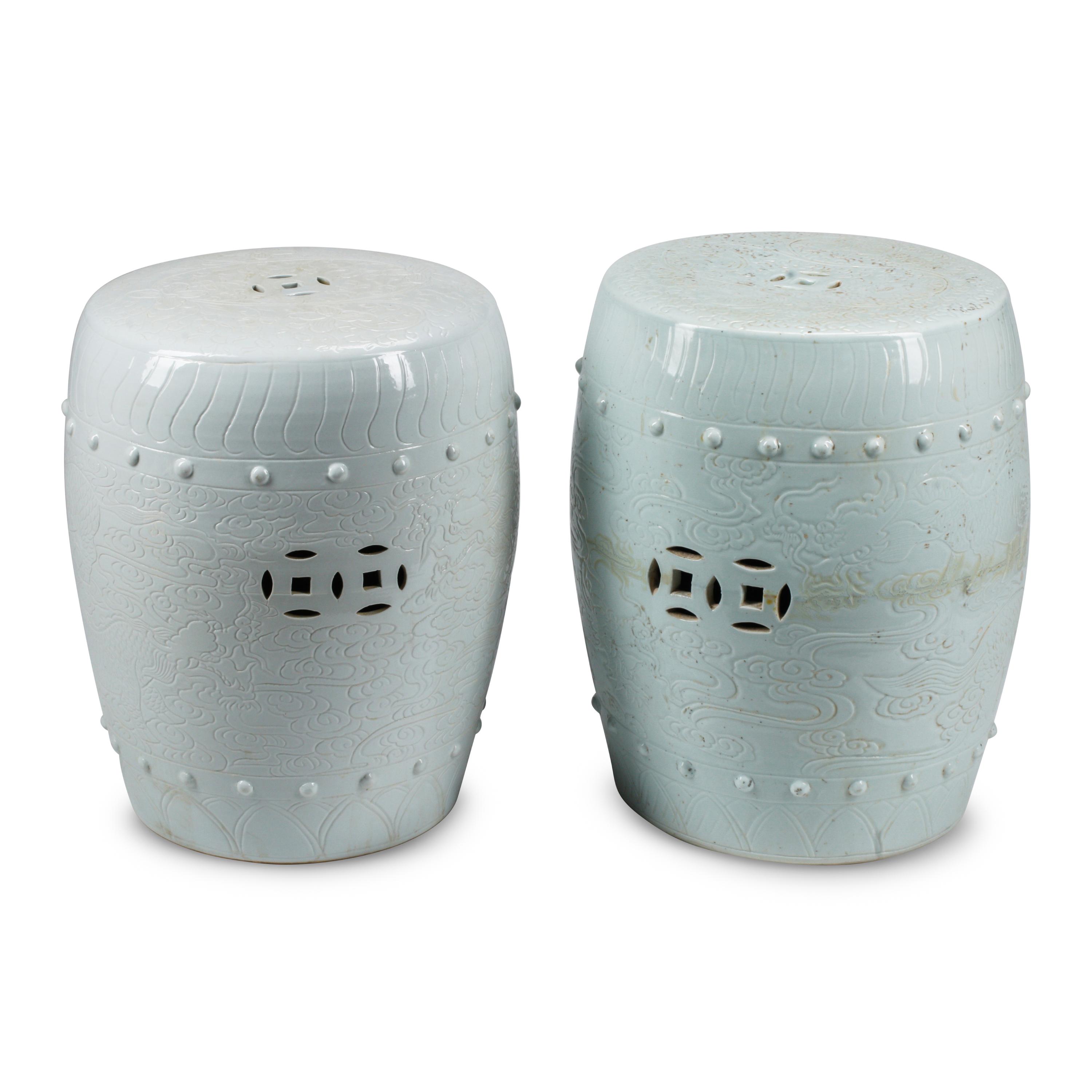 Two Blanc-de-Chine Porcelain Garden Seats