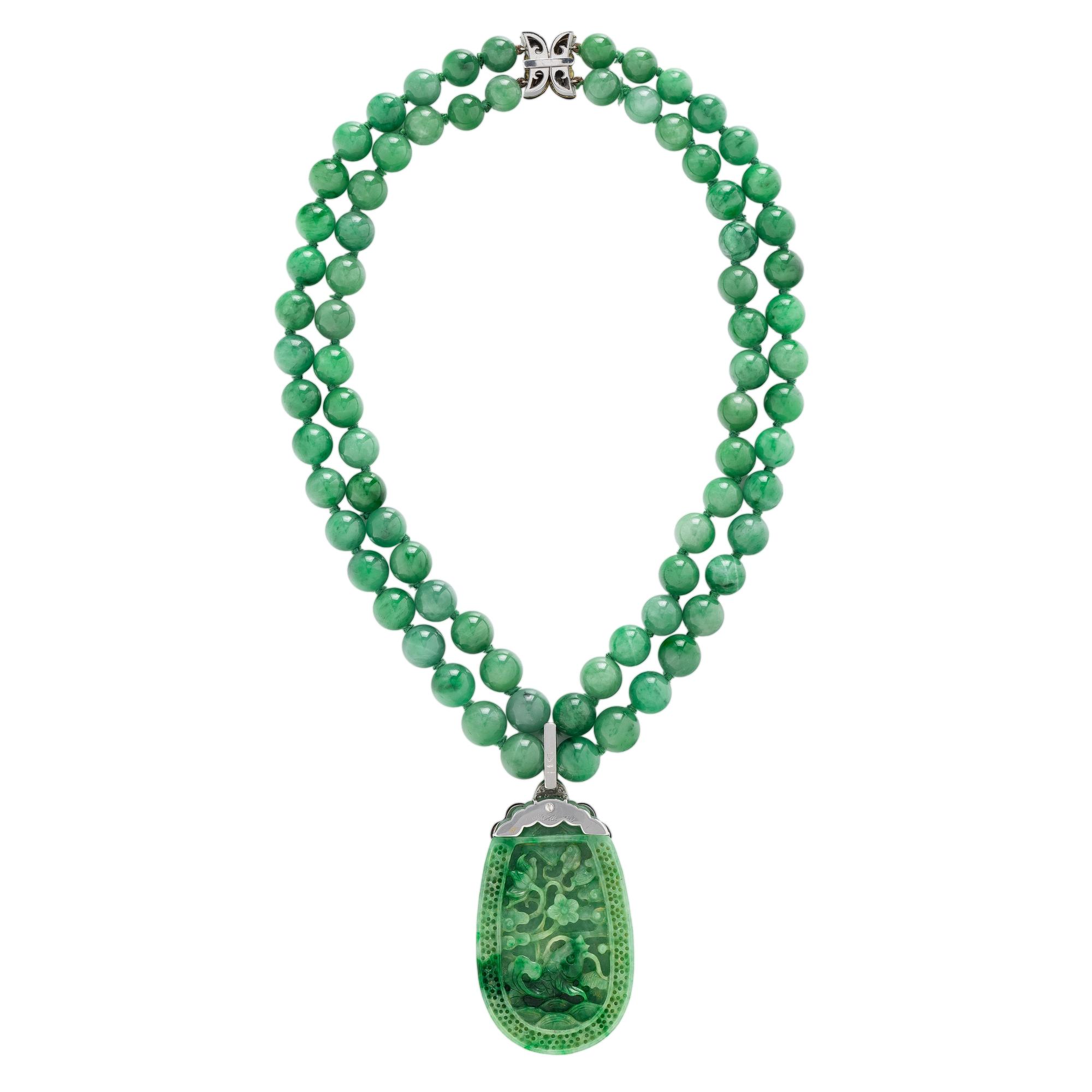 NARDI, CARVED JADE, DIAMOND, AND ENAMEL NECKLACE
