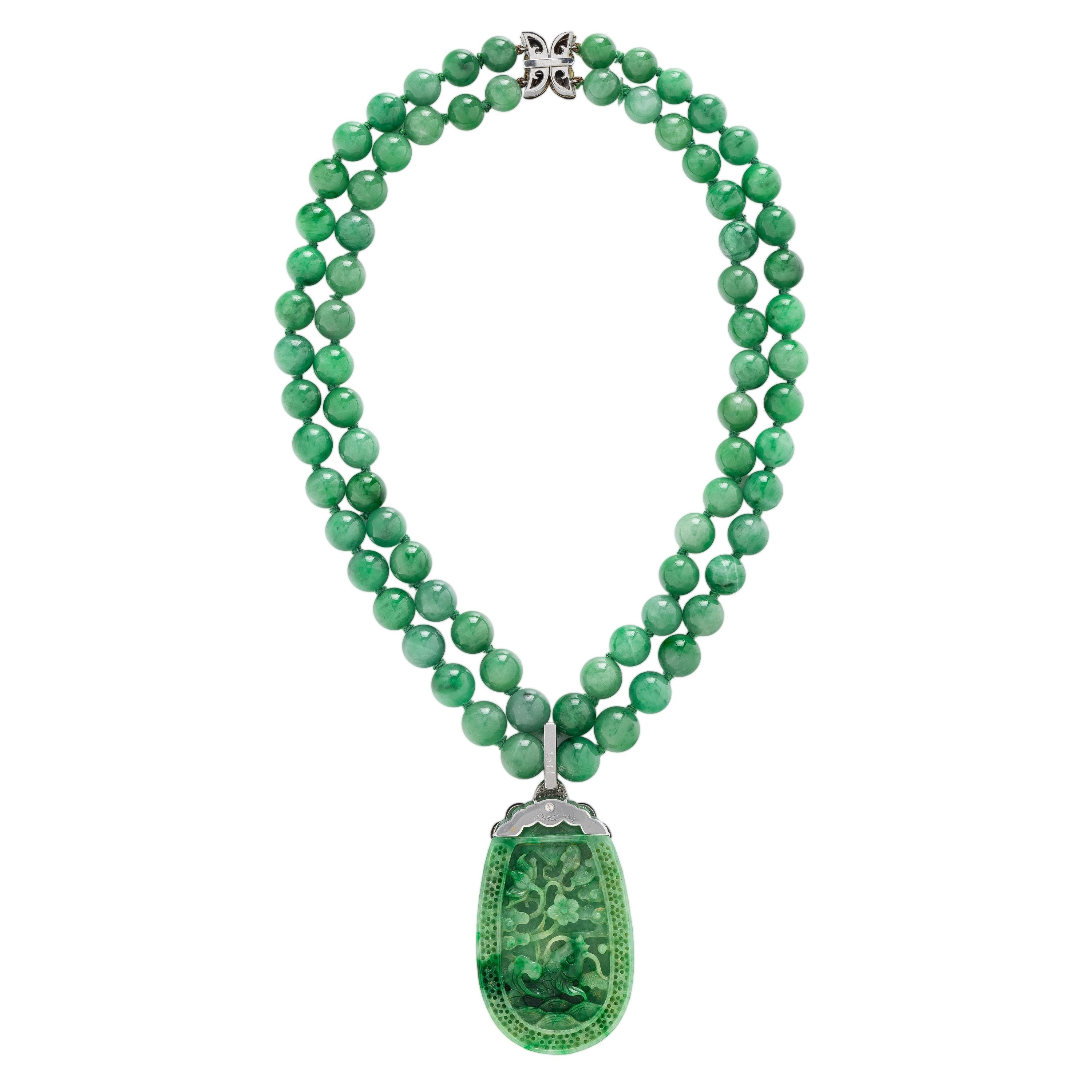 NARDI, CARVED JADE, DIAMOND, AND ENAMEL NECKLACE