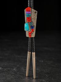 Sterling Silver Tufa Cast Bolo Tie, with 14K Gold Accents