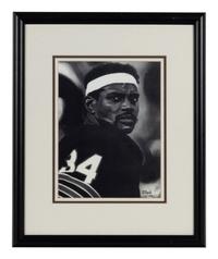 A Group of Nine Artworks of Various Football Players Formerly Displayed at Mike Ditka’s Restaurant